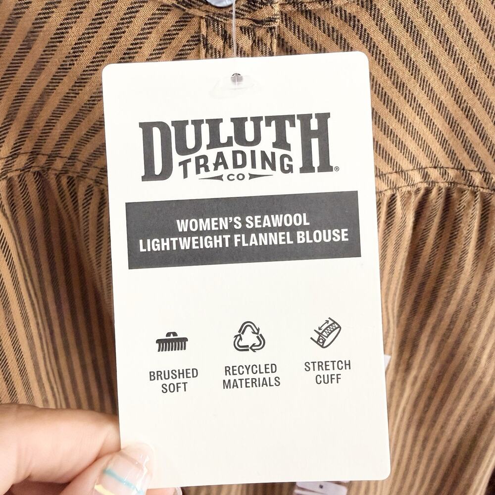 Duluth Trading Women’s Seawool Lightweight Flannel Blouse Henley Striped Size M - Picture 7 of 8